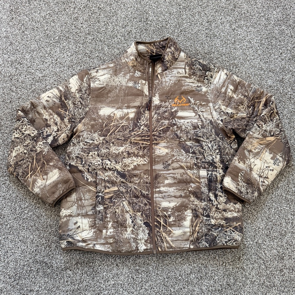 Realtree MAX-1 XT Camo Insulated Jacket Men's L Brown Puffer Zip Hunting Outdoor